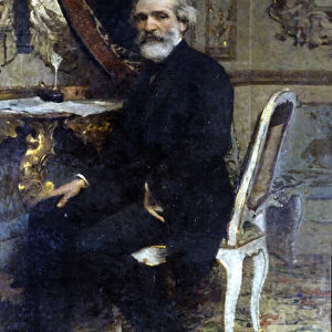 Portrait of Giuseppe Verdi, Italian composer (1813-1901). Barbaglia painting. Grand Hotel and Milan