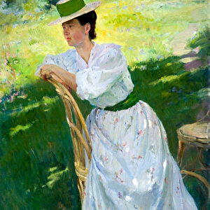 Portrait of a woman (En plein air) - Vinogradov, Sergei Arsenyevich (Arsenevich) (1869-1938) - 1899 - Oil on canvas