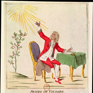 The Prayer of Voltaire (coloured engraving)