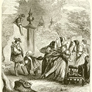 Prince Charles surprising the Infanta in Orchard (engraving)