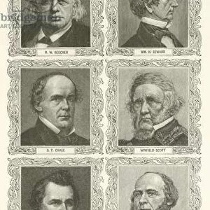 Prominent Americans, H W Beecher, William H Seward,s P Chase, Winfield Scott, Stephen A Douglas, John Ericsson (engraving)