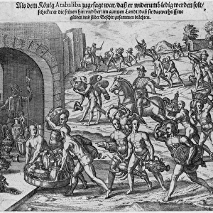 The ransom King Atahualpa (c. 1502-33) offered to Francisco Pizarro, 1533 (engraving)
