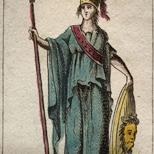 Representation of Minerve, Goddess of Arts, War and Science. Shes wearing armor