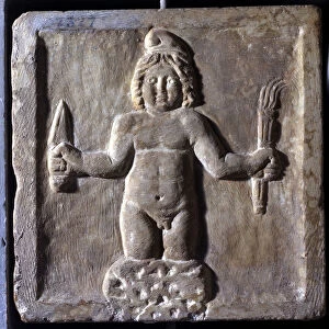 Representation of Mitra (or Mithra), an Iranian deity, born from a rock. Low relief