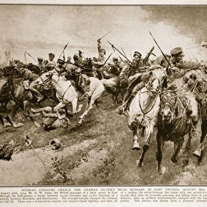 Russian Cossacks Charge The German Deaths Head Hussars, 1914-19 (litho)