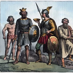 Saxon warrior and Anglo Saxons - Saxon warrior and the Anglo Saxons - engraving