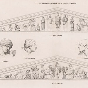 Sculptures from the pediments of the Temple of Zeus, Olympia, Greece (engraving)
