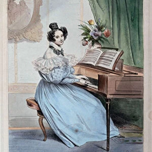 Seven o clock in the evening, woman at the pianoforte by Deveria