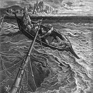 The ship sinks but the Mariner is rescued by the Pilot and Hermit, scene from The
