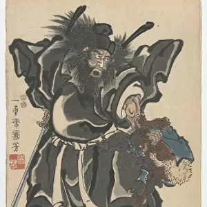 Shoki and Demon, Edo period, c. 1850 (colour woodblock print)
