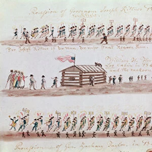 Three sketches depicting events in American history (w / c on paper)