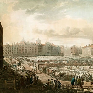 Smithfield market (coloured engraving)