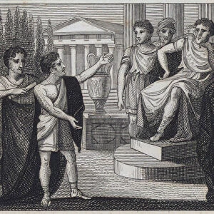 Sophocles and Aeschylus reciting their poems to Cimon (engraving)