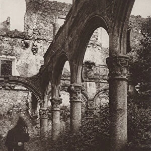 Spain: Ruins of the Cloister in Yuste Convent (b / w photo)