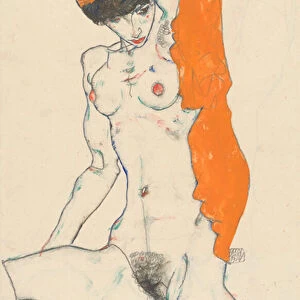 Standing Nude with Orange Drapery, 1914 (w / c, gouache and graphite on paper)