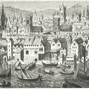 The Steelyard, trading base of the Hanseatic League in London, 17th Century (engraving)