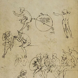 Study of human figures in different positions; drawing by Leonardo da Vinci. The Louvre, Paris