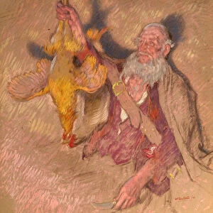 Study of a Man Holding a Cock for Highland Raiders, 1918 (oil on paper)