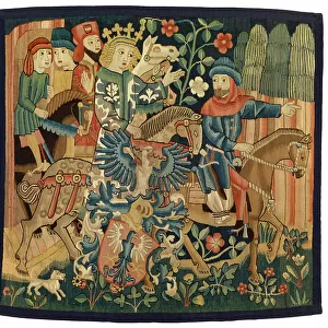 Tapestry with The Queen of France and the Disloyal Marshall, illustrating the middle high German poem Die Konigin von Frankreich Marshall, possibly from Strasbourg, c. 1495-1500 (wool & linen)