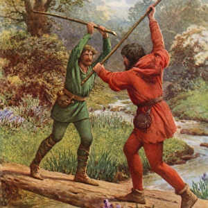"The Fight Between Robin Hood and Little John"(colour litho)