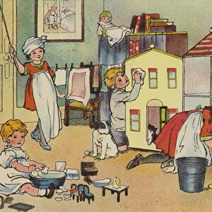 "They were all very busy in the playroom"(colour litho)