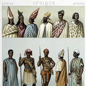 Traditional costumes of Senegal. Illustration in "Le costume historique"