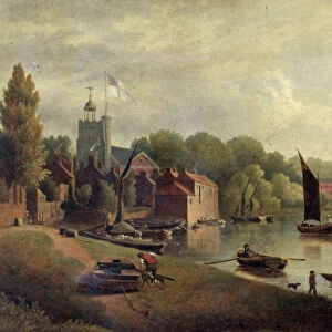 Twickenham Church looking downstream, 1800-30 (oil on canvas)