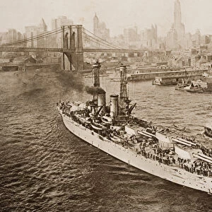 The United States Battleship, Texas, Setting out from New York Harbour, illustration