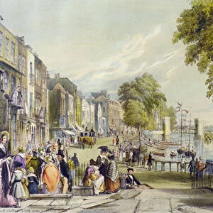 View of Cheyne Walk, Chelsea, 1840 (colour litho)