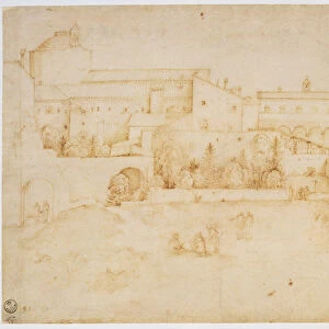 View of the Church and Convent of Santa Croce, Florence (brown ink on paper)