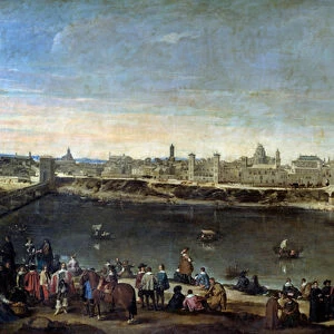 View of the City of Zaragoza (Zaragoza) in 1646 Painting by Juan Bautista del Mazo