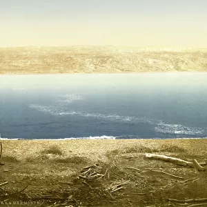 View of the Dead Sea looking East towards Moab, c. 1880-1900 (photochrom)