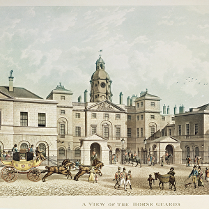 A view of the Horse Guards from Whitehall engraved by J. C Sadler (coloured engraving)