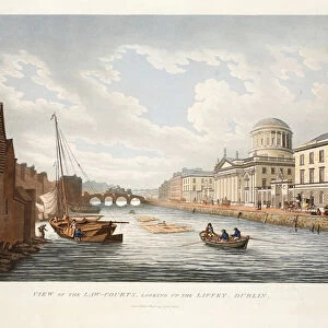 View of the Law Courts, looking up the Liffey, Dublin, 1799 (hand-coloured engraving)