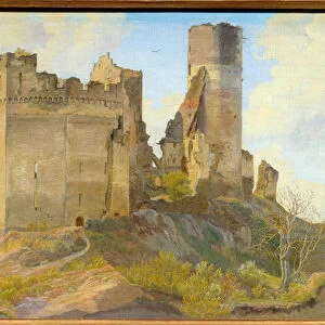 View of the ruins of the Schonburg Castle near Oberwesel on the Rhine in Germany Painting