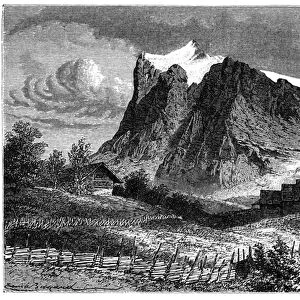 View of the Swiss Alps. Illustration by Emile Bayard for the book Les Montagnes d