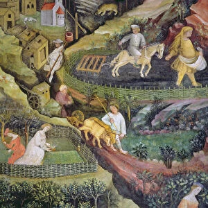 Village farmers doing work in April (fresco)