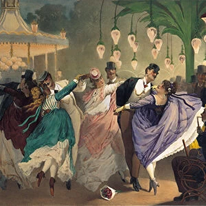 Waltz at the Bal Mabille (colour litho)
