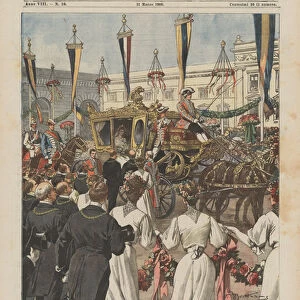 The wedding of Prince Eitel Frederick of Germany, the solemn arrival of the bride in Berlin (colour litho)