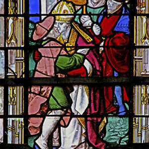 Window w27 depicting St Martin kisses a lepar (stained glass)