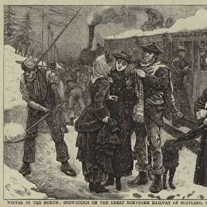 Winter in the North, Snow-Storm on the Great Northern Railway of Scotland, near Dalnaspidal (engraving)