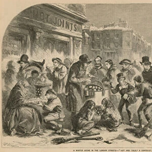 A winter scene in the London streets - hot and cold: a contrast (engraving)