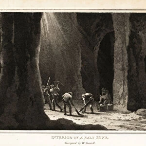 Workers mining rock salt in Northwich, Cheshire. 1807 (aquatint)