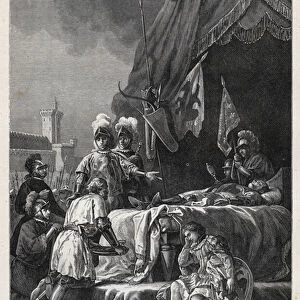Hundred Years War: "The death of Bertrand du Guesclin (1320-1380) before Chateauneuf de Randon the 13 / 07 / 1380"Illustration of Gilbert late 19th century