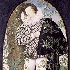 A Young Man Leaning Against a Tree Among Roses (bodycolour on vellum)