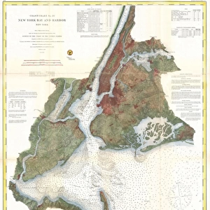 1866, U. S. Coast Survey Nautical Chart of Map of New York City and Harbor, topography