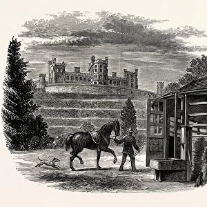 Belvoir Castle, from the Stables, showing the Covered Exercise ground, UK, England