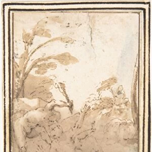 Cain Slaying Abel 1624-63 Pen brown ink Framing lines