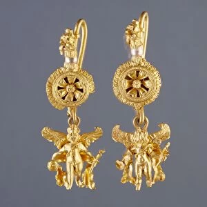 Disk Pendant Earrings with a Figure of Eros