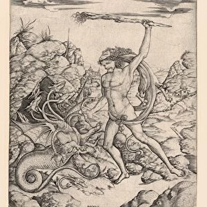 Drawings Prints, Print, Hercules Hydra, wielding, torch, he, attacks, winged, multi-headed